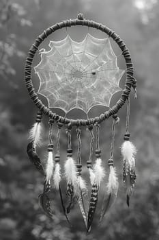 Native Dream Catcher Swirling in the Wind, The intricate web merges with the air, a protector of sleep and a catcher of dreams.