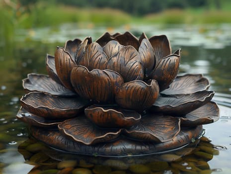 Buddhist Lotus Flower Sculpture Emerging from Water, The flower's shape softens into the surface, signifying purity and spiritual unfolding.