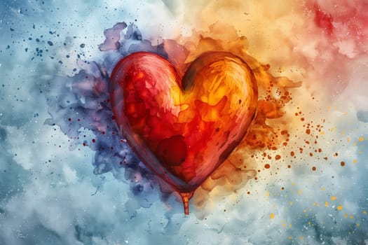 A painting featuring a heart shape on a vibrant and colorful background, adding a pop of color and love to any space.