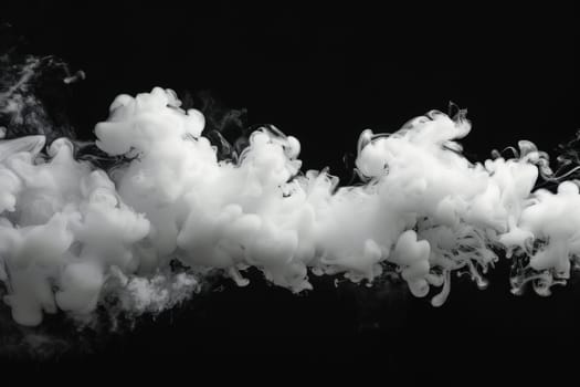 White smoke floating on a black background, white cloud of smoke, Generative AI.