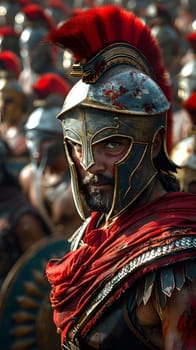 A fictional character dressed as a conquistador in a spartan helmet entertains the crowd at an event, blending tradition with costume and art for an actionpacked performance