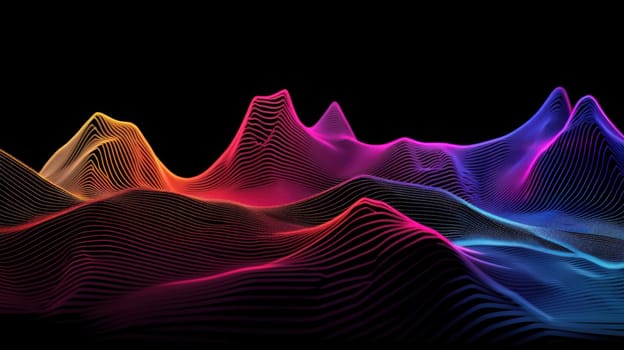 A colorful wave of light is projected onto a black background.