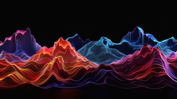 A colorful wave of light is projected onto a black background.