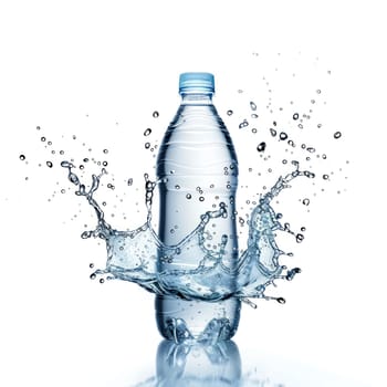 A bottle of water is in the middle of a splash of water isolate on white background.