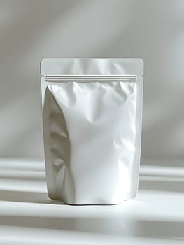 A white plastic bag with a zipper is placed on a table, surrounded by various Drinkware, Tableware, and Serveware items like Cups and Dishes