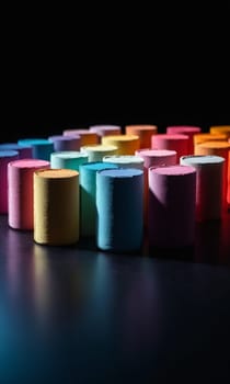 Colorful chalks on a black background. Selective focus