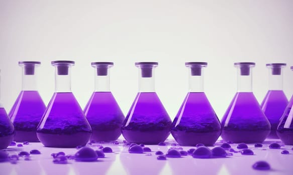 Laboratory glassware with purple liquid. Chemical laboratory research and development concept