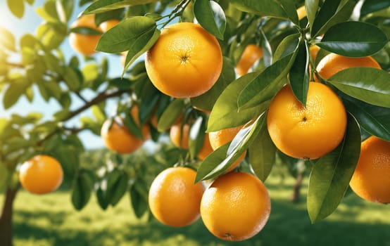 Ripe tangerines on a tree in an orchard