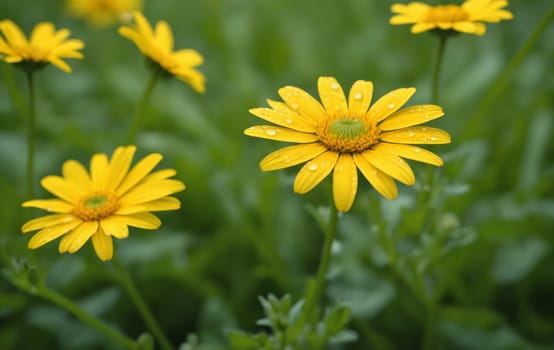 Yellow daisies in the garden. Shallow depth of field