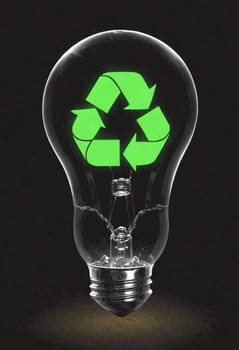 The light bulb features a green recycling symbol inside, symbolizing sustainability and ecofriendliness. The font is stylish, with a circle of symmetry representing unity in recycling efforts