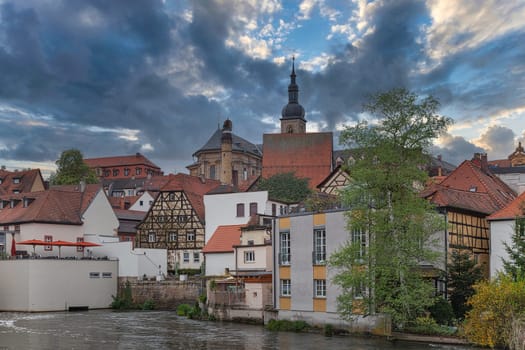 Traditional buildings at the old town of Bamberg, a medieval city in Upper Franconia, Germany
