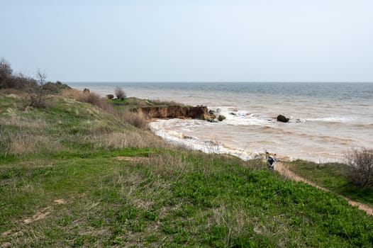 Spring morning on a wild beach in the village of Fontanka, Odessa region, Ukraine, in 2024