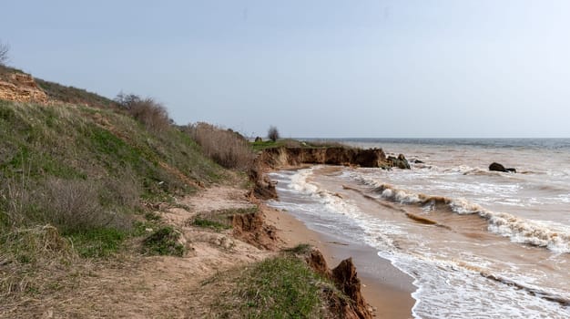 Spring morning on a wild beach in the village of Fontanka, Odessa region, Ukraine, in 2024