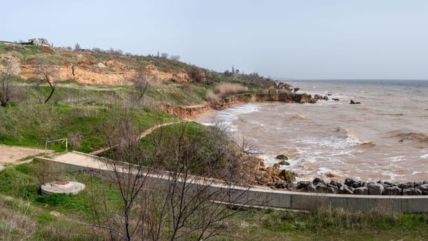 Spring morning on a wild beach in the village of Fontanka, Odessa region, Ukraine, in 2024