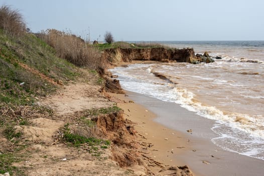 Spring morning on a wild beach in the village of Fontanka, Odessa region, Ukraine, in 2024