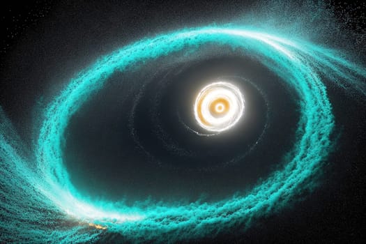 The image depicts a large, swirling cloud of gas and dust with a bright, glowing center.