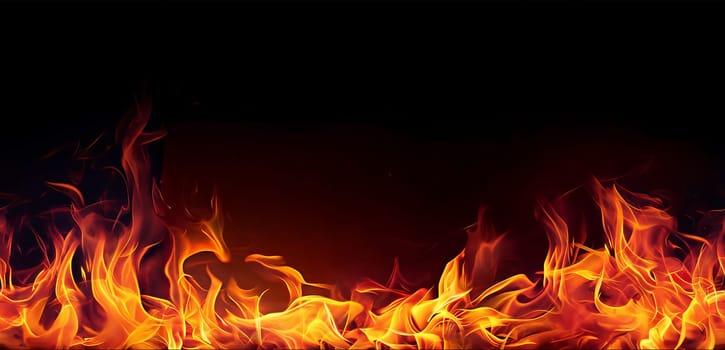 Intense red and yellow fire flames create a Seamless border on a black background