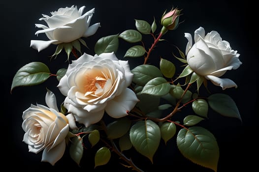 white rose on a black background . AI generated image.