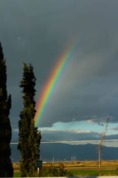 Embark on a visual journey as you capture the stunning beauty of a rainbow set against a backdrop of dramatic clouds