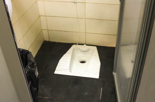 Discover the humble yet practical design of a squat toilet, embodying centuries-old traditions and cultural practices