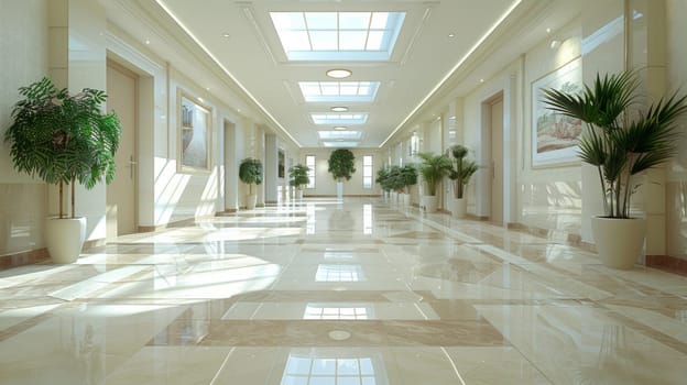 Empty Corridor In Modern Hospital.
