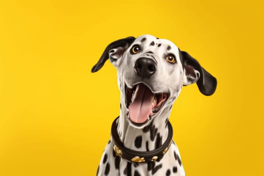 Cheerful Dalmatian Dog on Yellow.