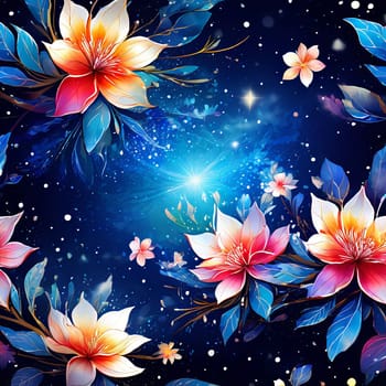 Serene lotus flowers amidst backdrop of twinkling stars. Enchanting scene that symbolizes purity, enlightenment, tranquility. For home interior room to add bright colors, coziness, gift wrapping