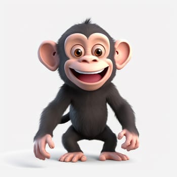 A cartoon monkey with a wide smile stands ready to play, showcasing its detailed animation and joyful expression against a clean, white backdrop