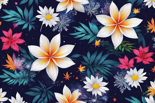 Vibrant flower painting set against dark backdrop. Bright colors of flowers pop out, creating visually appealing, captivating piece of artwork. For art, creative projects, fashion, style, magazines