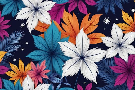 Vibrant colorful flowers set against dark background. For meditation apps, on covers of books about spiritual growth, in designs for yoga studios, spa salons, illustration for articles on inner peace