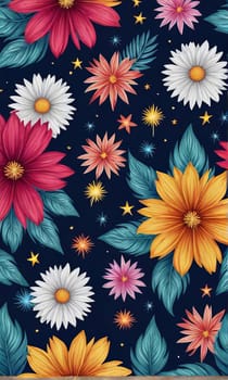 Vibrant colorful flowers set against dark background. For meditation apps, on covers of books about spiritual growth, in designs for yoga studios, spa salons, illustration for articles on inner peace