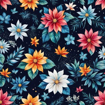 Bright colors of flowers pop out against black background, enhancing their beauty, making them focal point of image. For interior design, decoration, advertising, web design, as illustration for book