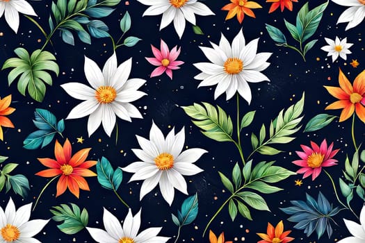Vibrant flower painting set against dark backdrop. Bright colors of flowers pop out, creating visually appealing, captivating piece of artwork. For art, creative projects, fashion, style, magazines