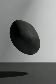 a dark grey stone object floating in the air, 3d presentation, Generative AI.