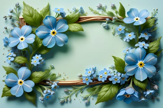 Bouquet of colorful bright flowers forget-me-not , isolated on a blue background.