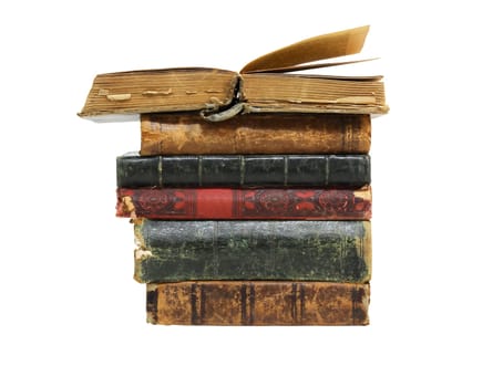 Set of various old books on white background isolated with clipping path