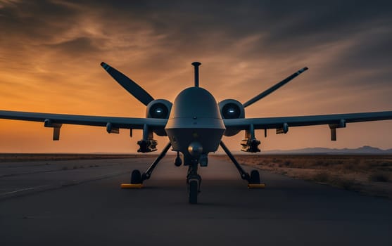 MQ-9 Reaper drone in sunset 3d illustration concept