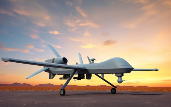 MQ-9 Reaper drone in sunset 3d illustration concept