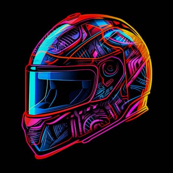 A colorful helmet with a black face. The helmet is designed to look like a cartoon character. The colors are bright and vibrant, giving the helmet a fun and playful appearance