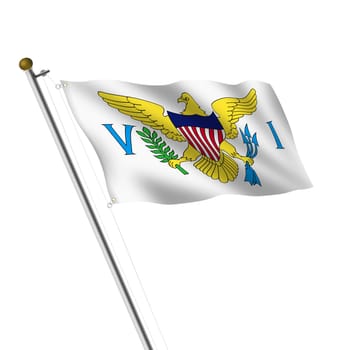 A US Virgin Islands flagpole 3d illustration on white with clipping path