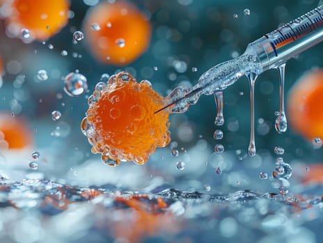 In a mesmerizing event of macro photography, a syringe filled with liquid virus is injecting into a cell in a closeup world of organisms