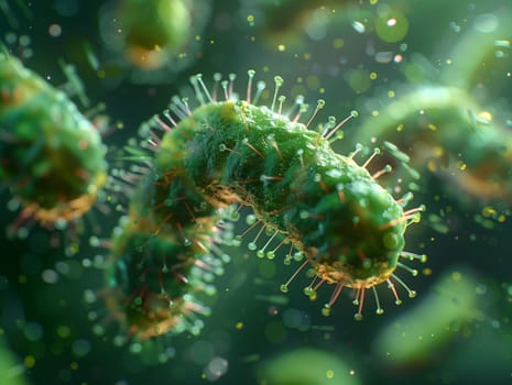 A computer generated image of a green bacteria resembling a tiny terrestrial plant. This organism is commonly found in marine biology and interacts with marine invertebrates and arthropods