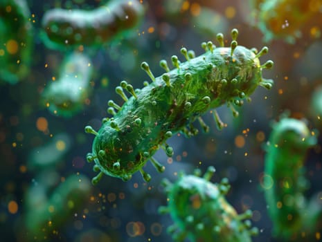 A computer generated image of a green bacteria, an aquatic organism found underwater. It resembles marine invertebrates and plays a vital role in marine biology within the reef ecosystem