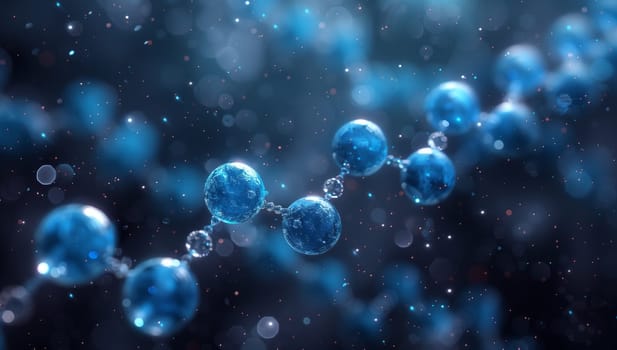 Electric blue bubbles float in darkness, resembling astronomical objects in space. The pattern creates a mesmerizing art piece, like a macro photograph of a cosmic circle