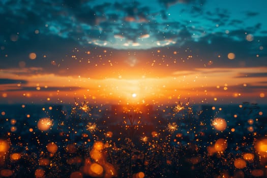 The sky was filled with a multitude of lights during sunset, creating a stunning afterglow in the atmosphere. The natural landscape transformed into a magical world as dusk settled in