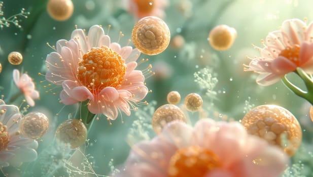 A closeup of an orange flower underwater, releasing bubbles. This marine organism is a flowering plant, adding beauty to the reef with its patterned petals