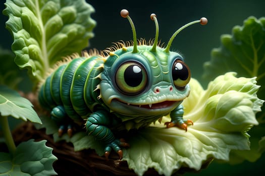 pest caterpillar eats cabbage.. AI generated image.