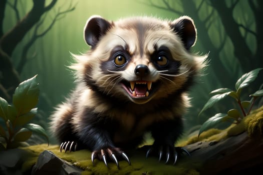 Cute wolverine in the habitat. AI generated image.
