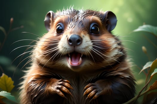 Cute beaver in the habitat. AI generated image.