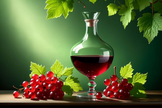 ripe red currant wine in a glass isolated on a green background .